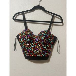 New Year Charmian Rhinestone Push Up Bra Bustier Medium Corset *Runs Small